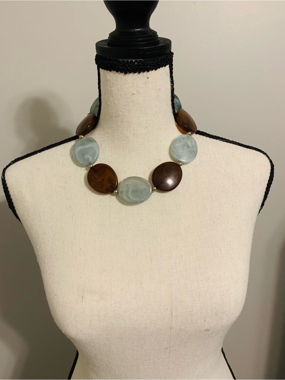 Anthropologie Statement Blue-Green and Brown Bead Necklace